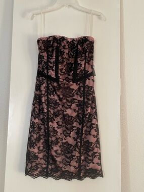 Julian Joyce Designer Cocktail Evening Dress Strapless Pink/Black Lace VTG-NWT
